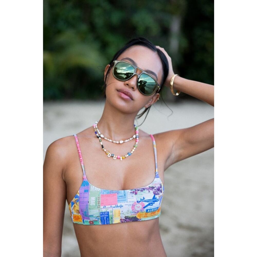NWT Skatie Maddie Bikini Top XL Getaway Print 💙 Sporty Adjustable Swimwear USA